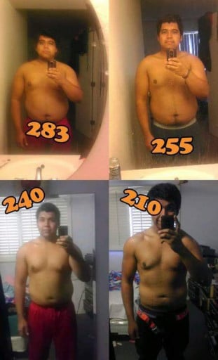 5 foot 11 Male 73 lbs Weight Loss Before and After 283 lbs to 210 lbs
