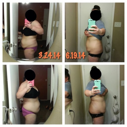 A before and after photo of a 5'5" female showing a weight reduction from 213 pounds to 200 pounds. A total loss of 13 pounds.