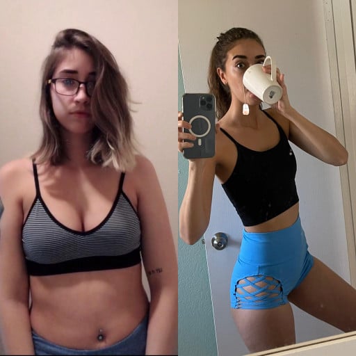 Before and After 20 lbs Weight Loss 5'7 Female 145 lbs to 125 lbs