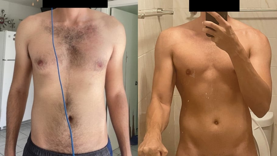 6 foot Male Before and After 15 lbs Muscle Gain 155 lbs to 170 lbs