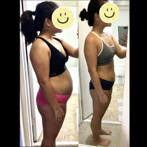 Before and After 25 lbs Fat Loss 4'11 Female 150 lbs to 125 lbs