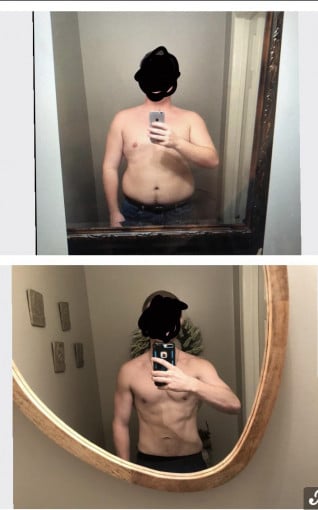 Before and After 90 lbs Weight Loss 5 feet 10 Male 245 lbs to 155 lbs