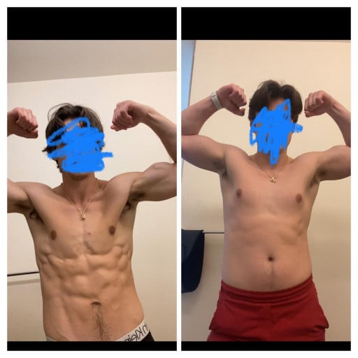 A before and after photo of a 6'1" male showing a weight reduction from 195 pounds to 170 pounds. A total loss of 25 pounds.