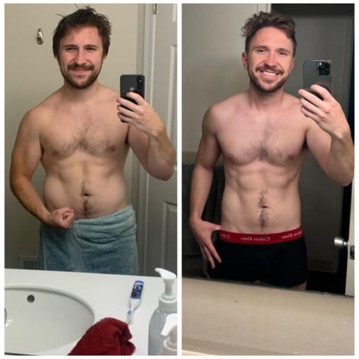 30 lbs Weight Loss Before and After 5'8 Male 180 lbs to 150 lbs