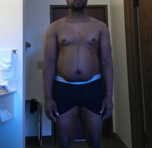 A picture of a 5'8" male showing a snapshot of 210 pounds at a height of 5'8
