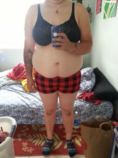 A photo of a 5'8" woman showing a snapshot of 238 pounds at a height of 5'8