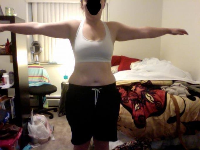 A picture of a 5'2" female showing a fat loss from 184 pounds to 158 pounds. A respectable loss of 26 pounds.