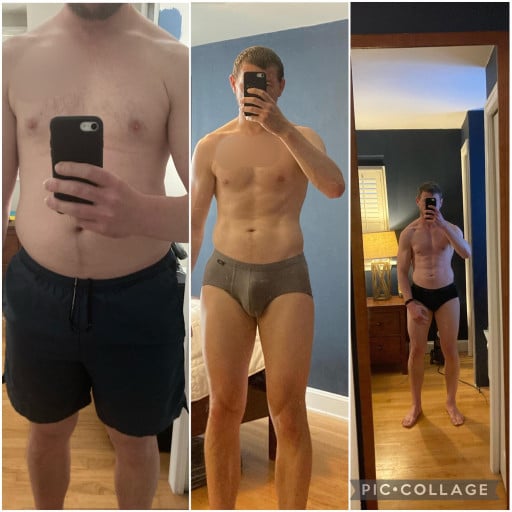 5 feet 10 Male 39 lbs Fat Loss Before and After 195 lbs to 156 lbs