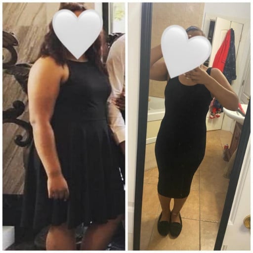 Before and After 32 lbs Weight Loss 5 foot 3 Female 200 lbs to 168 lbs