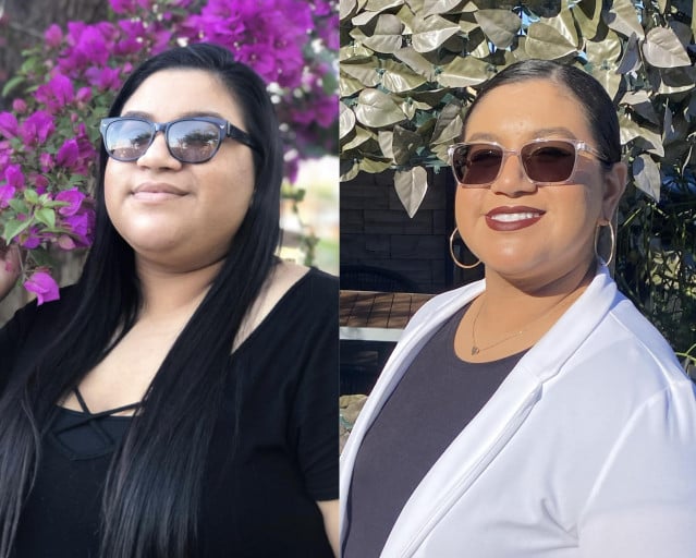 5 foot 3 Female Before and After 50 lbs Weight Loss 273 lbs to 223 lbs