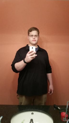 A photo of a 6'0" man showing a weight loss from 450 pounds to 287 pounds. A net loss of 163 pounds.