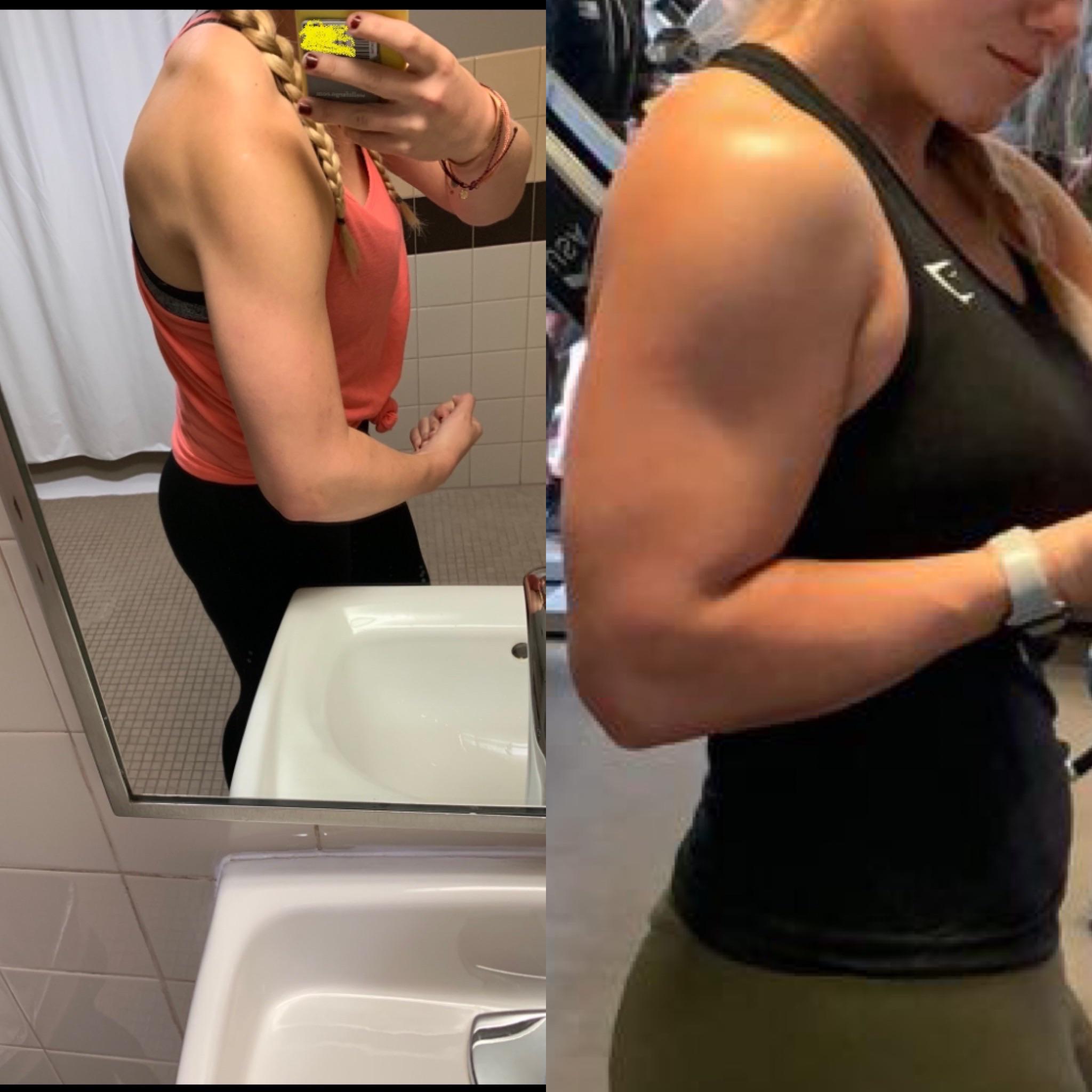 5 foot 7 Female Before and After 17 lbs Muscle Gain 158 lbs to 175 lbs