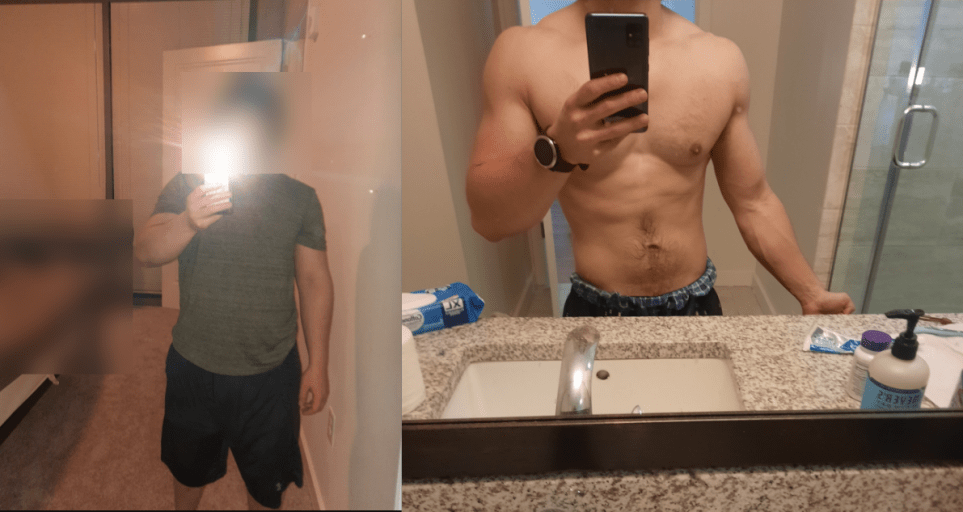 Before and After 50 lbs Weight Loss 5 feet 7 Male 200 lbs to 150 lbs