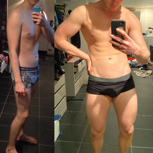6 feet 4 Male Before and After 46 lbs Muscle Gain 154 lbs to 200 lbs