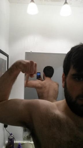A progress pic of a 5'11" man showing a weight cut from 247 pounds to 213 pounds. A respectable loss of 34 pounds.