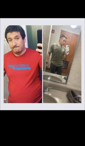A picture of a 5'11" male showing a weight loss from 220 pounds to 170 pounds. A respectable loss of 50 pounds.