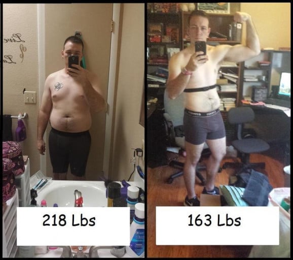 Progress Pics of 55 lbs Weight Loss 5 feet 9 Male 218 lbs to 163 lbs