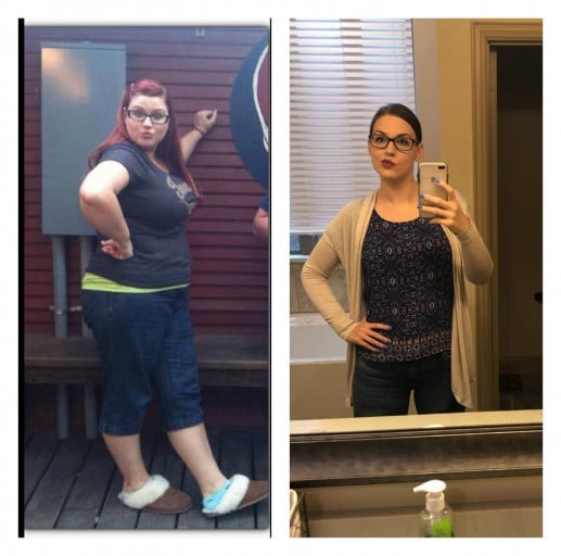5'5 Female Before and After 78 lbs Fat Loss 255 lbs to 177 lbs