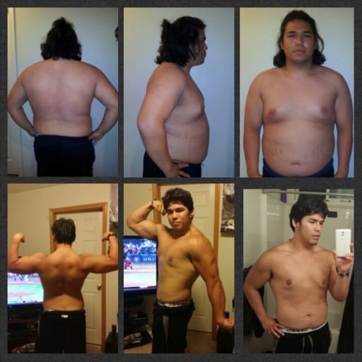 A picture of a 5'10" male showing a weight loss from 320 pounds to 220 pounds. A total loss of 100 pounds.