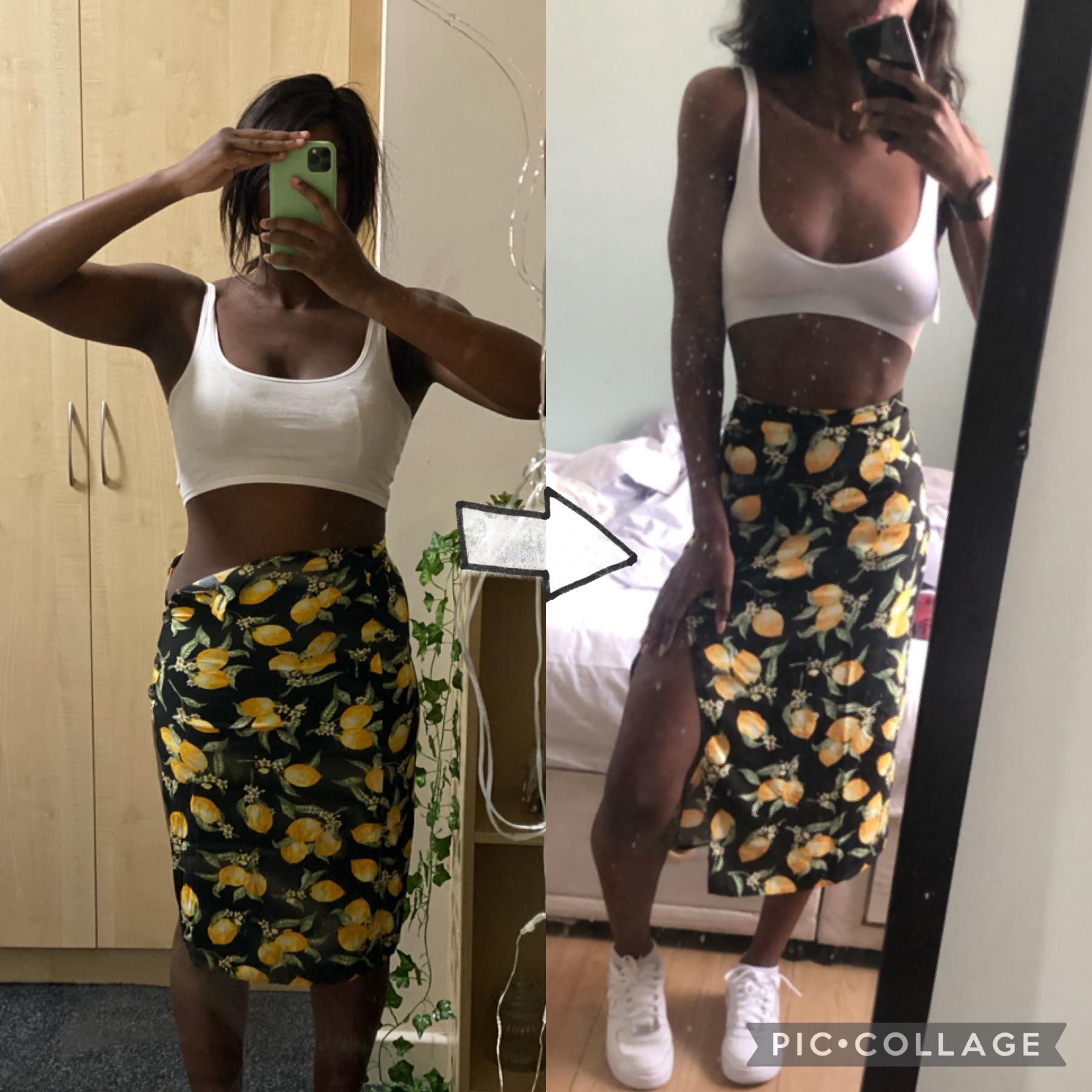 Before and After 40 lbs Fat Loss 5'5 Female 158 lbs to 118 lbs