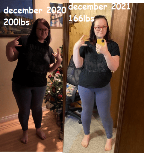 Before and After 34 lbs Weight Loss 5'3 Female 200 lbs to 166 lbs