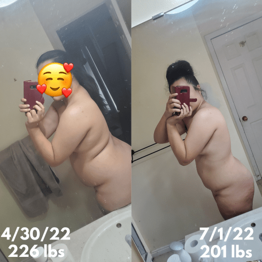 25 lbs Fat Loss 5'8 Female 226 lbs to 201 lbs