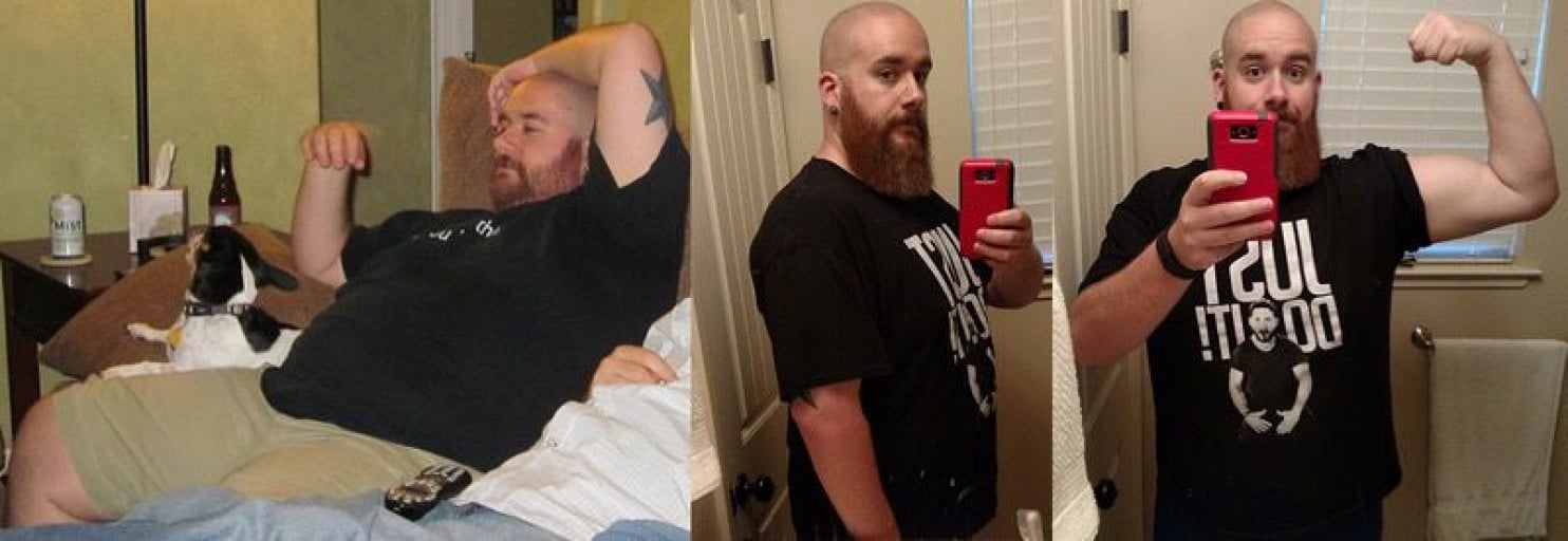 A picture of a 5'10" male showing a weight loss from 341 pounds to 274 pounds. A total loss of 67 pounds.