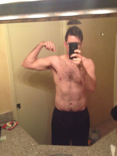 A before and after photo of a 6'0" male showing a weight cut from 250 pounds to 190 pounds. A respectable loss of 60 pounds.