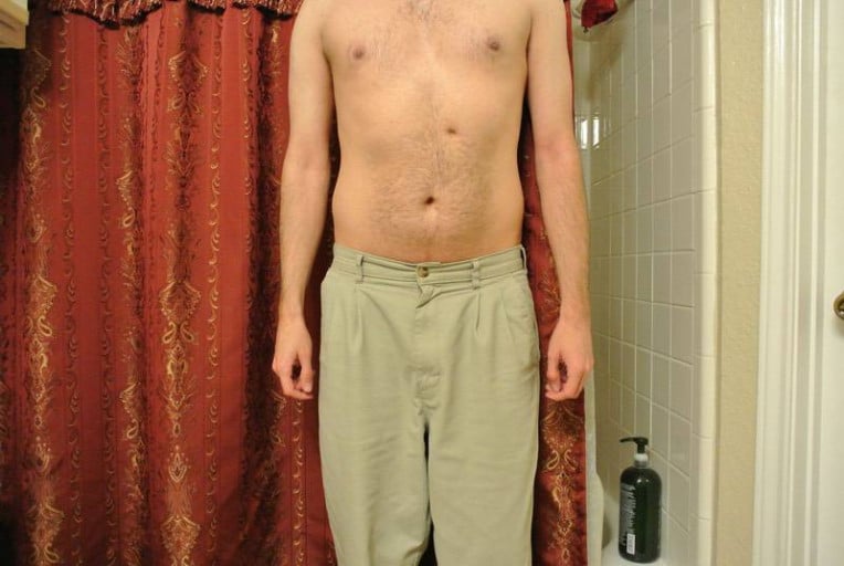 A before and after photo of a 5'10" male showing a weight gain from 139 pounds to 158 pounds. A respectable gain of 19 pounds.