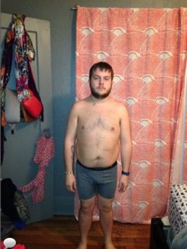 A before and after photo of a 5'3" male showing a weight cut from 215 pounds to 185 pounds. A respectable loss of 30 pounds.