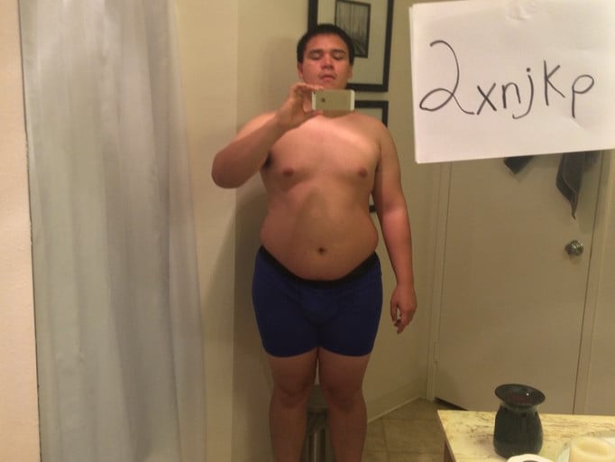 A before and after photo of a 5'9" male showing a snapshot of 260 pounds at a height of 5'9