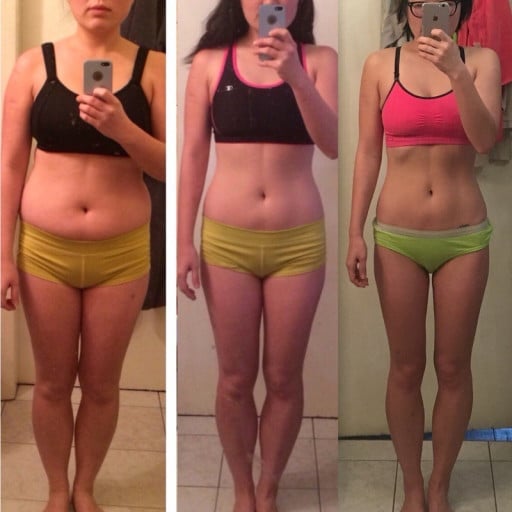 A picture of a 5'2" female showing a weight loss from 135 pounds to 109 pounds. A respectable loss of 26 pounds.