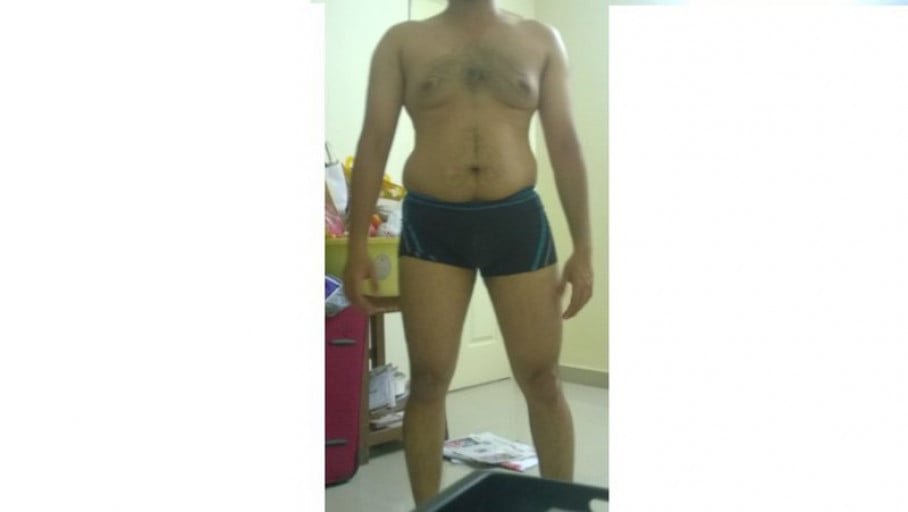 A before and after photo of a 5'7" male showing a snapshot of 171 pounds at a height of 5'7
