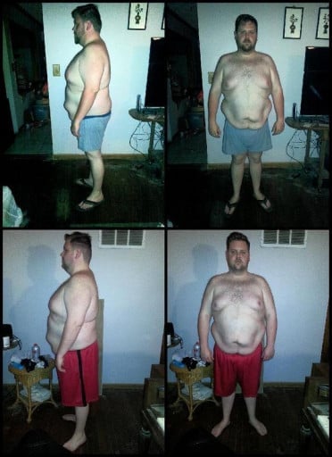 A photo of a 6'0" man showing a weight cut from 315 pounds to 290 pounds. A respectable loss of 25 pounds.