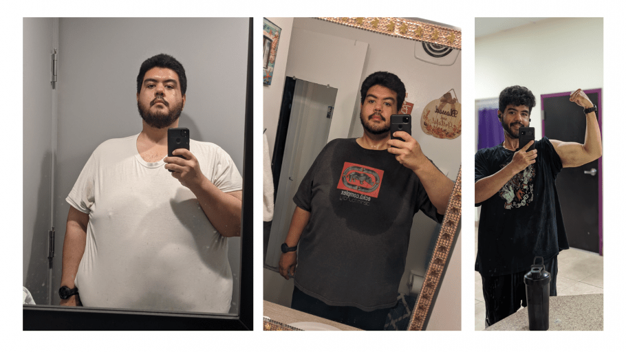 A progress pic of a 6'1" man showing a fat loss from 468 pounds to 259 pounds. A respectable loss of 209 pounds.
