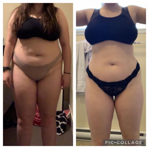 Before and After 34 lbs Fat Loss 5'3 Female 190 lbs to 156 lbs