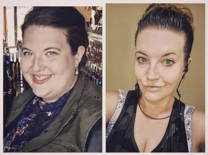 Before and After 76 lbs Weight Loss 5 foot 5 Female 258 lbs to 182 lbs