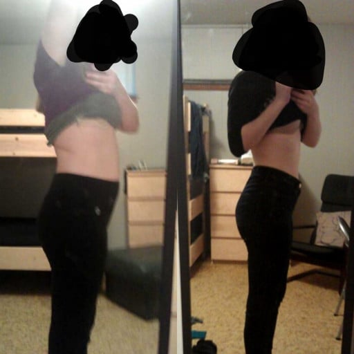 Before and After 21 lbs Weight Loss 5 foot 11 Female 186 lbs to 165 lbs