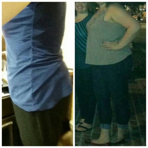 A picture of a 5'10" female showing a weight loss from 257 pounds to 220 pounds. A respectable loss of 37 pounds.