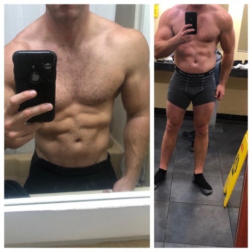 A before and after photo of a 6'0" male showing a weight reduction from 200 pounds to 188 pounds. A total loss of 12 pounds.