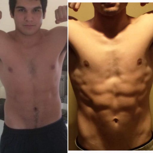 M/20/5'9" [210lbs>176lbs = 34lbs] [11 months] leaning progess. Front and back