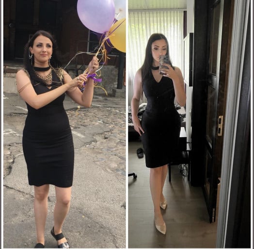 A picture of a 5'7" female showing a weight loss from 143 pounds to 140 pounds. A net loss of 3 pounds.