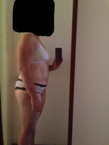 A picture of a 5'4" female showing a snapshot of 165 pounds at a height of 5'4