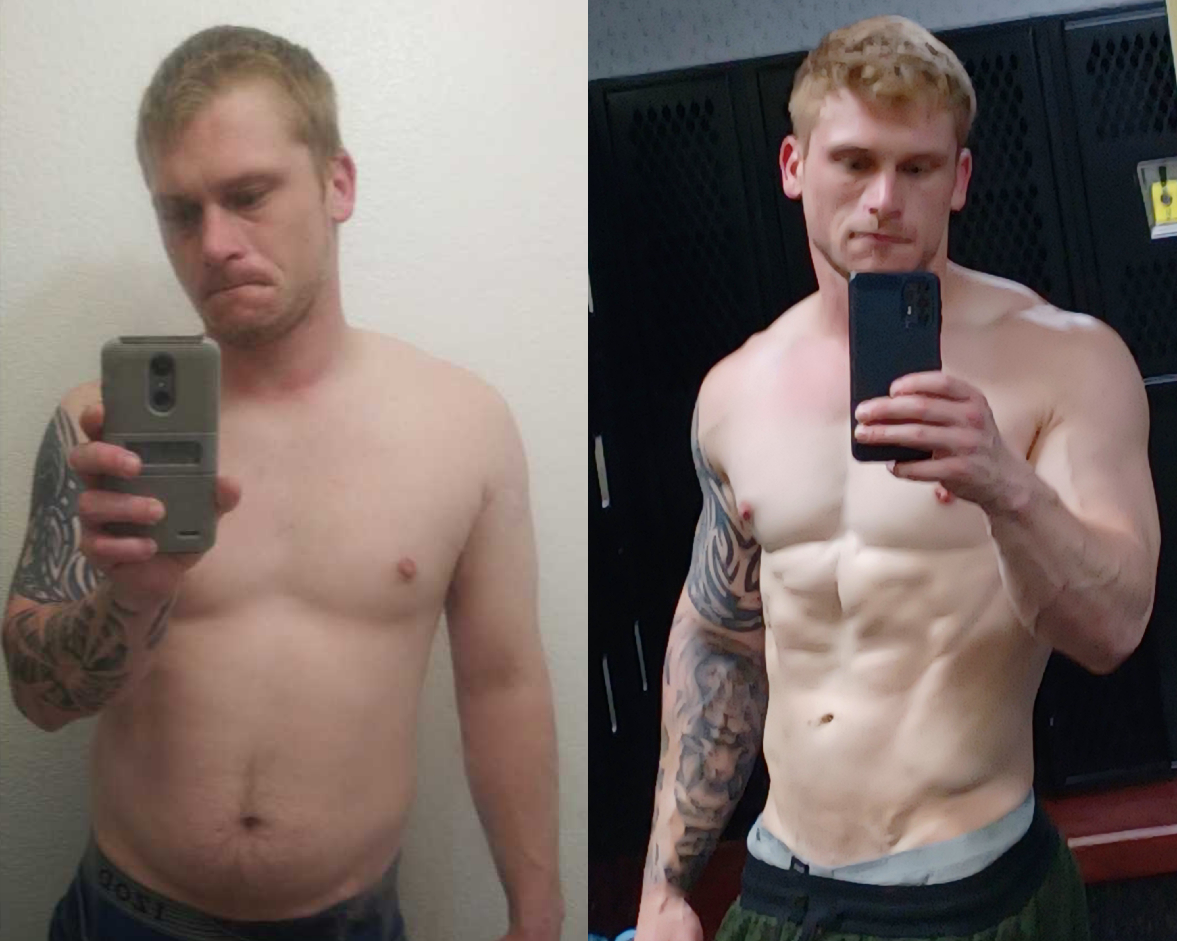 Before and After 20 lbs Fat Loss 5'9 Male 190 lbs to 170 lbs