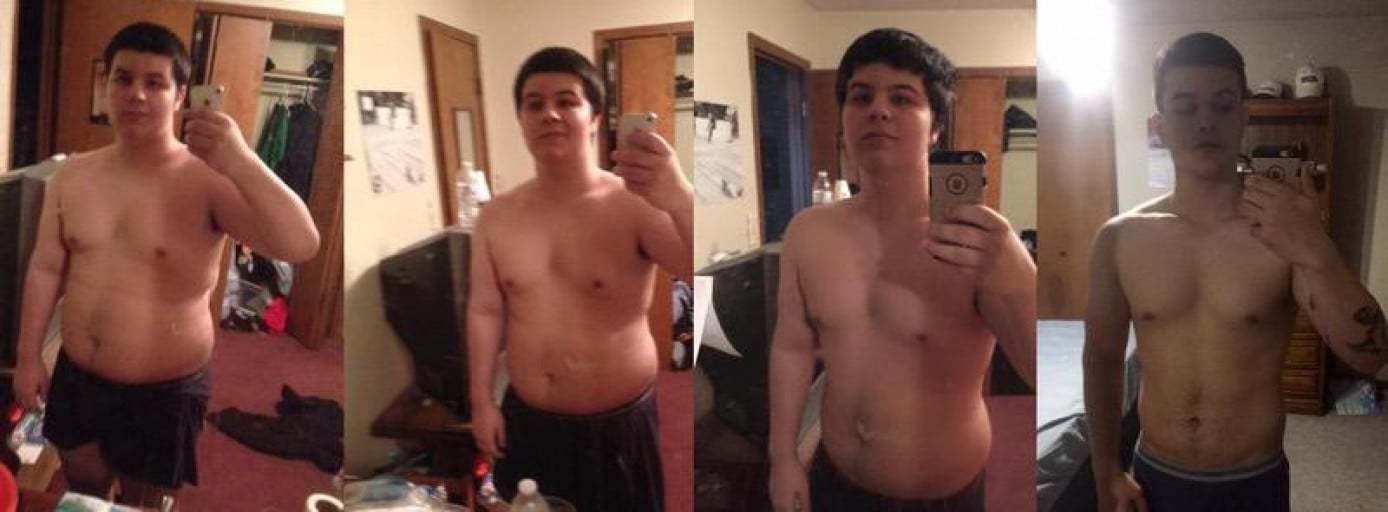 A picture of a 5'10" male showing a fat loss from 250 pounds to 195 pounds. A total loss of 55 pounds.