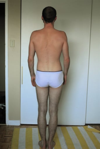 A before and after photo of a 6'2" male showing a snapshot of 168 pounds at a height of 6'2