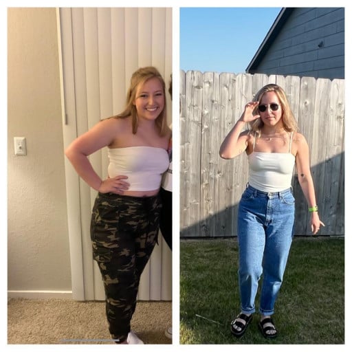 32 lbs Fat Loss Before and After 5 feet 4 Female 180 lbs to 148 lbs