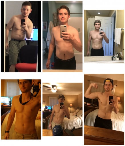 A picture of a 5'11" male showing a weight loss from 175 pounds to 160 pounds. A net loss of 15 pounds.