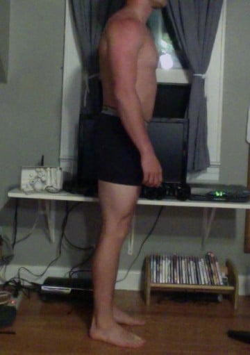 A progress pic of a 5'10" man showing a snapshot of 187 pounds at a height of 5'10