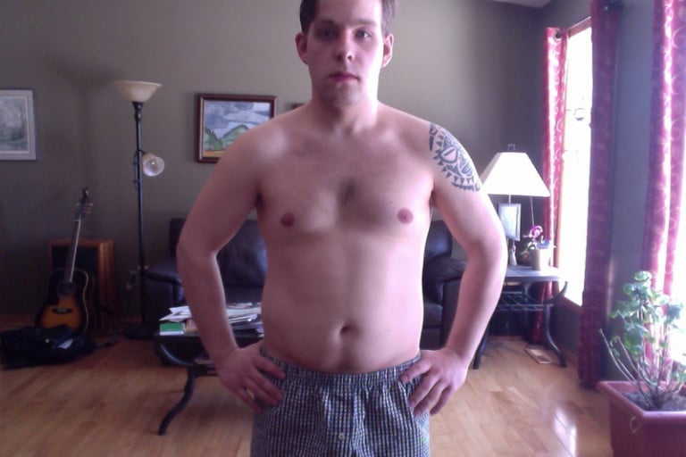 A picture of a 5'8" male showing a weight loss from 220 pounds to 190 pounds. A respectable loss of 30 pounds.